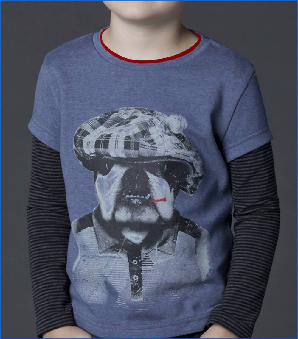 NEW FORE AXEL & HUDSON kids bulldog 2fer tee in blue heather